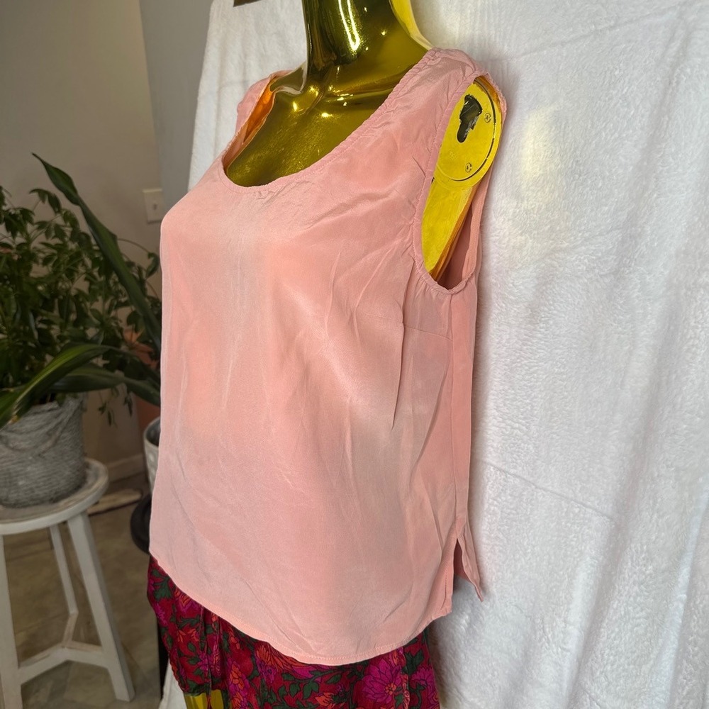 True Vintage Minimalist 100% Silk Tank Top Salmon Pink Scoop Neck Blouse Large - Picture 2 of 7